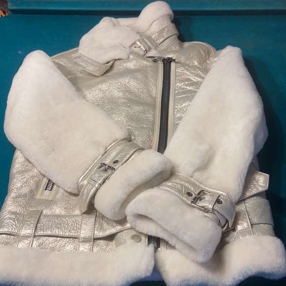 Nicole Benisti silver white leather fur jacket Large - Picture 5 of 5